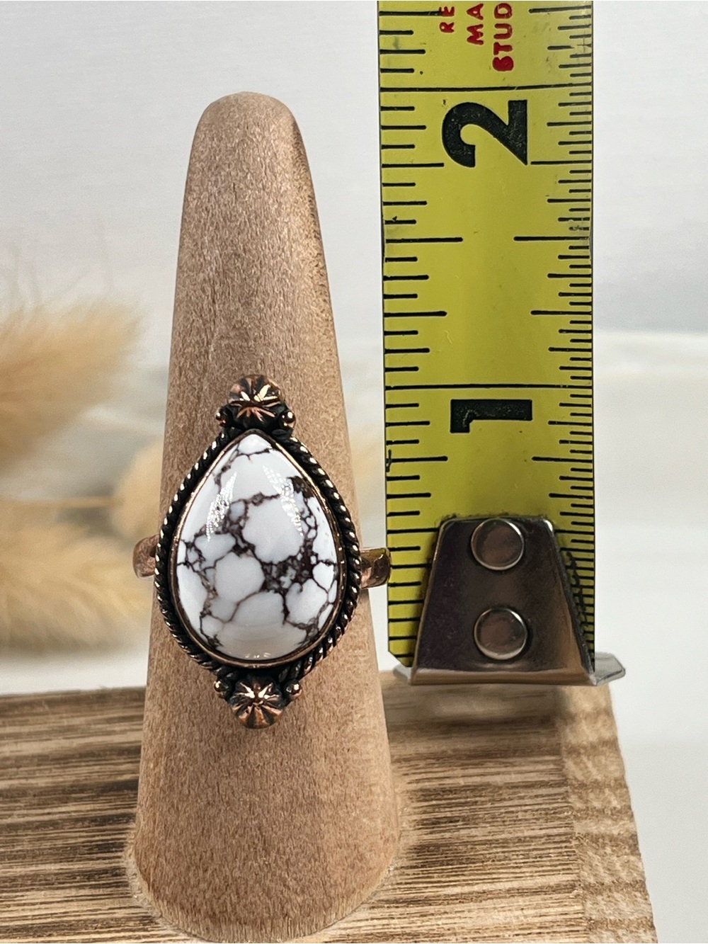 Solid Copper Wild Horse Magnesite Gemstone Ring Size 8.25 Adjustable - Picture 7 of 9